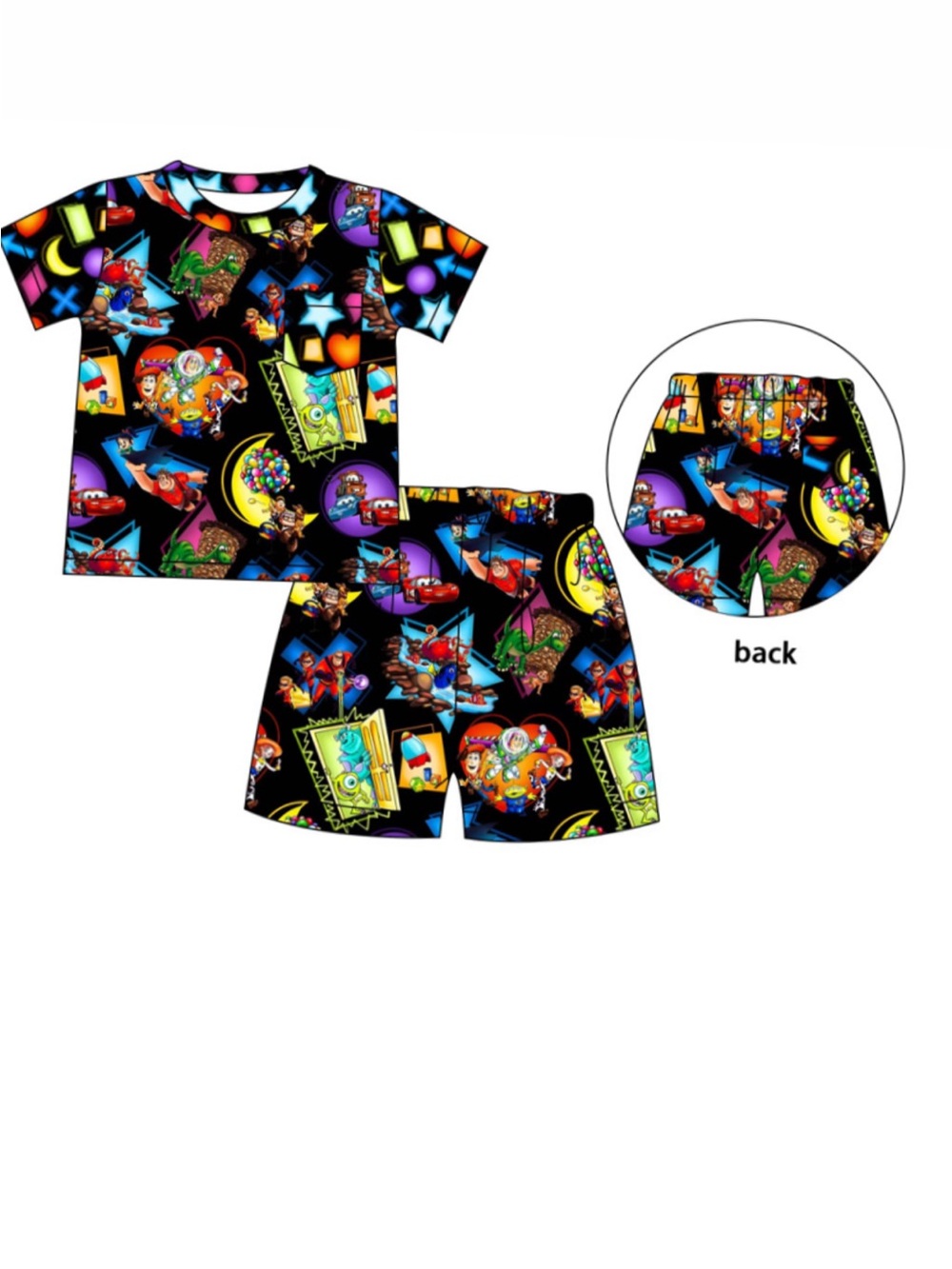 BAMBOO Black Multicolor Cartoon Graphic Kids short Set